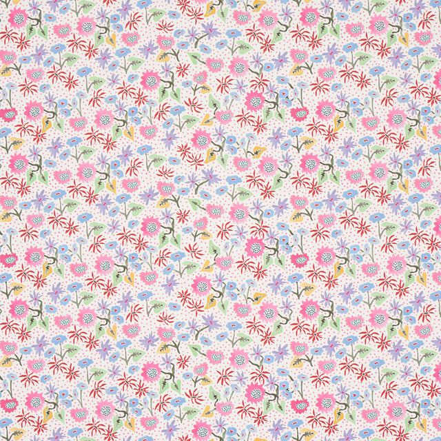 Calico Sprezzatura by Happy Menocal for Schumacher - Multicolor microfloral wallpaper with stylized flowers on a stippled background