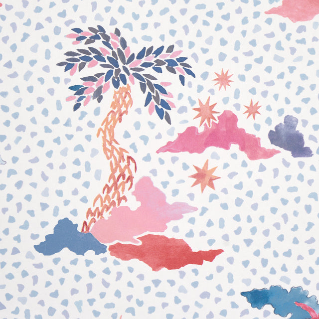 Valletta Sky and Pink by Schumacher Whimsical Scenic Wallpaper – Schumacher 5013520