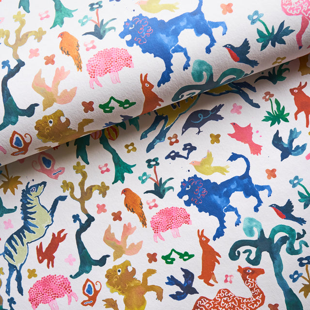 Beasts Multi on Ivory by Happy Menocal Whimsical Animal Wallpaper – Schumacher 5013530