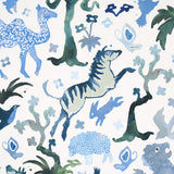 Beasts Blue and Green by Happy Menocal Whimsical Animal Wallpaper – Schumacher 5013531