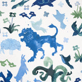Beasts Blue and Green by Happy Menocal Whimsical Animal Wallpaper – Schumacher 5013531