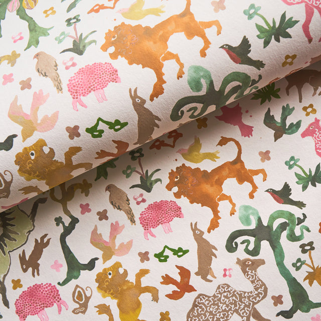 Beasts Pink and Gold by Happy Menocal Whimsical Animal Wallpaper – Schumacher 5013532