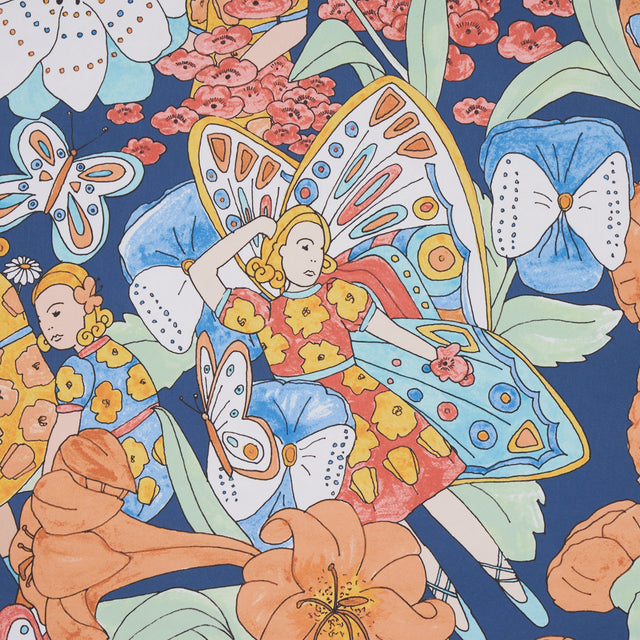Fairie Garden Orange and Navy by Schumacher Whimsical Fairy Floral Wallpaper – Schumacher 5013540