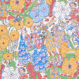 Fairie Garden wallpaper in yellow and ivory by Clements Ribeiro for Schumacher, featuring whimsical girls, fairies, butterflies, and vibrant florals.