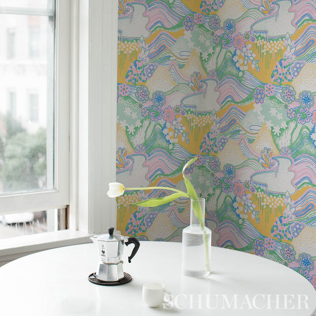 Daisy Chain Light Multi by Clements Ribeiro Psychedelic Floral Wallpaper – Schumacher 5013550