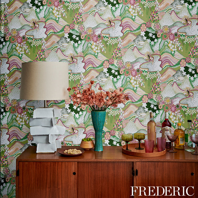 Daisy Chain Green and Pink by Clements Ribeiro Psychedelic Floral Wallpaper – Schumacher 5013551
