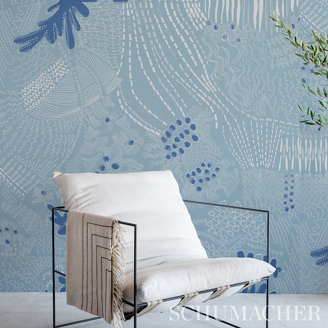 Haven Teal and Navy by Clements Ribeiro Abstract Wallpaper – Schumacher 5013561