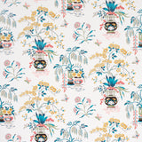 Ming Vase multi-colored chinoiserie wallpaper with traditional motifs, vases, and floral arrangements by Schumacher.