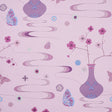 Fantasia wallpaper in peony pink by Cristina Buckley for Schumacher, featuring whimsical vases, cherry blossoms, and butterflies in a chinoiserie style.