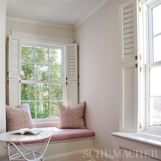 Edwin Stripe Narrow Petal by Schumacher Classic Pink Stripe Wallpaper – Schumacher 5013600