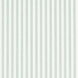 Edwin Stripe Narrow wallpaper in Eucalyptus by Schumacher, featuring narrow vertical stripes in soft green and white.