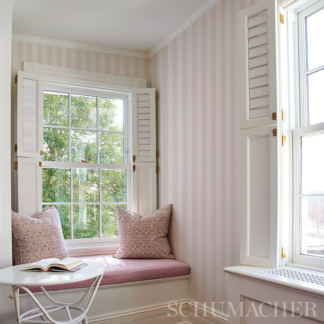Edwin Stripe Medium Petal by Schumacher Classic Pink Stripe Wallpaper – Schumacher 5013610
