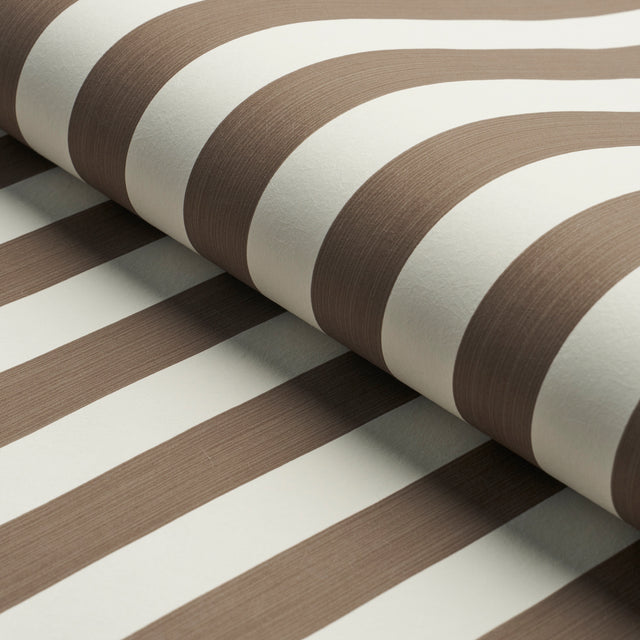 Edwin Stripe Medium Mocha by Schumacher Classic Striped Wallpaper – Perennial Favorites Collection 5013612