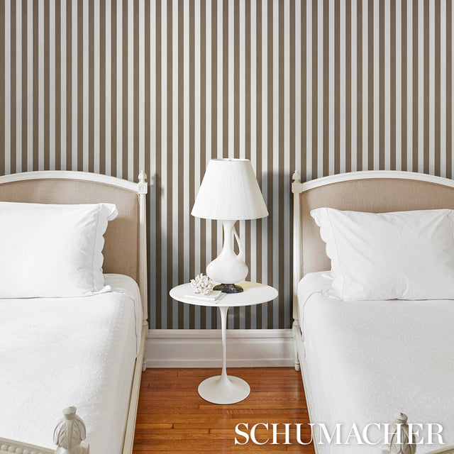 Edwin Stripe Medium Mocha by Schumacher Classic Striped Wallpaper – Perennial Favorites Collection 5013612