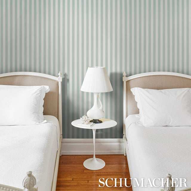 Edwin Stripe Medium Eucalyptus by Schumacher Classic Stripe Wallpaper – Schumacher 5013613