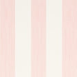 Edwin Stripe Wide wallpaper in Petal by Schumacher, featuring wide pink and white stripes, shown in a bright, classic interior setting.