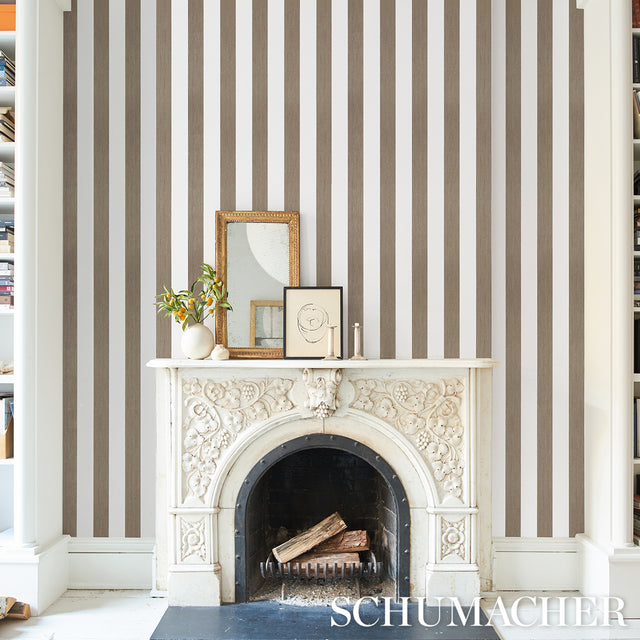 Edwin Stripe Wide Mocha by Schumacher Wide Stripe Wallpaper – Perennial Favorites 5013621