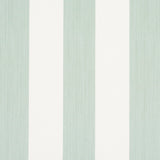 Edwin Stripe Wide wallpaper in Eucalyptus by Schumacher, featuring wide vertical green and white stripes with a textured effect.