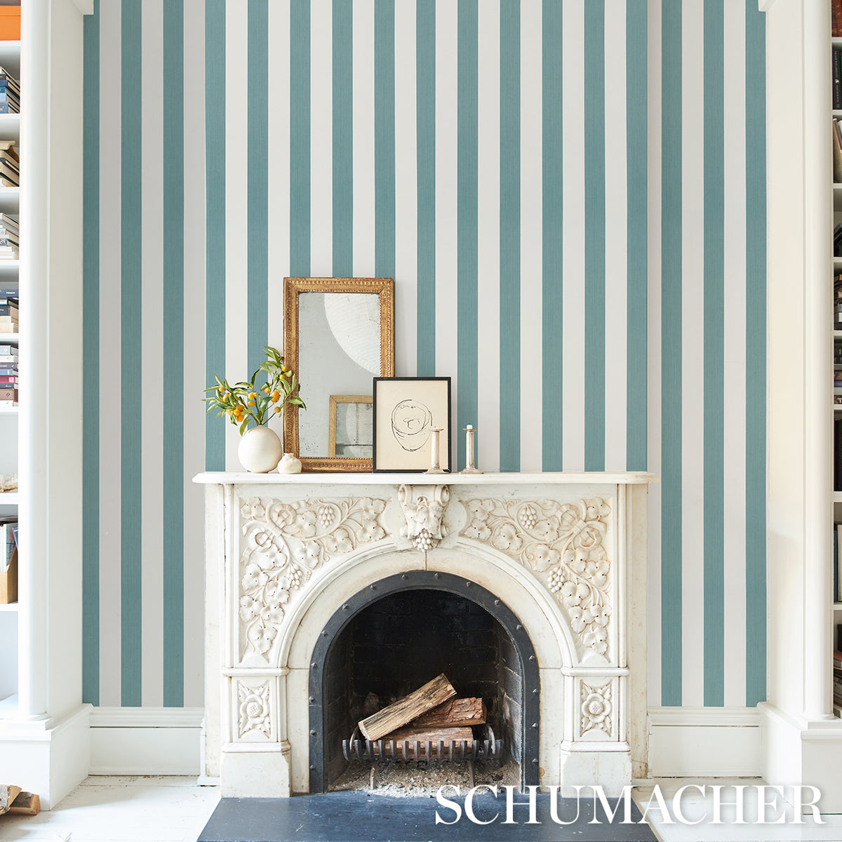 Edwin Stripe Wide Teal by Schumacher Classic Wide Stripe Wallpaper – Schumacher 5013623