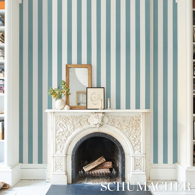 Edwin Stripe Wide Teal by Schumacher Classic Wide Stripe Wallpaper – Schumacher 5013623