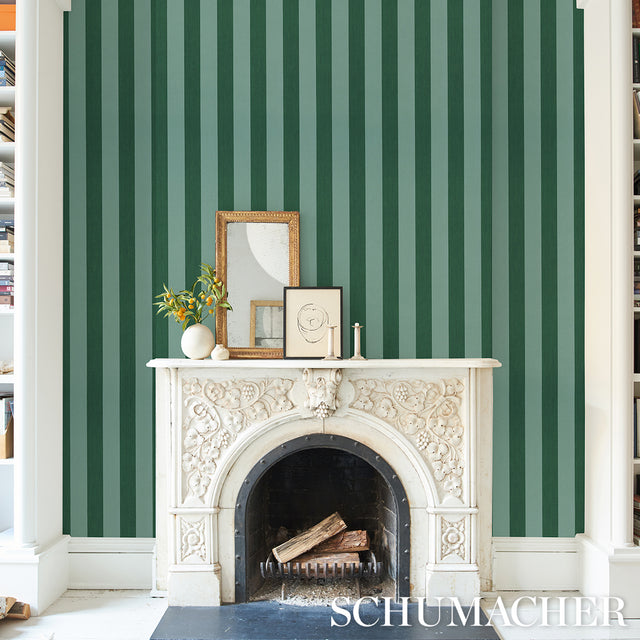 Edwin Stripe Wide Dark Green by Schumacher Dimensional Stripe Wallpaper – Schumacher 5013624