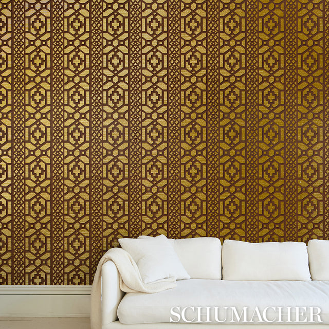 Zanzibar Trellis Mylar Gold Mylar Wallpaper – Schumacher 5013640