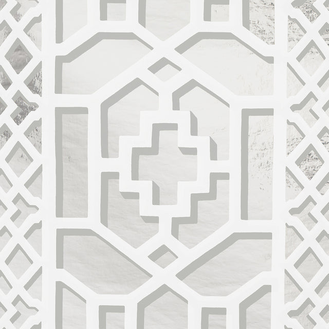 Zanzibar Trellis Mylar Silver Mylar Wallpaper – Schumacher 5013641