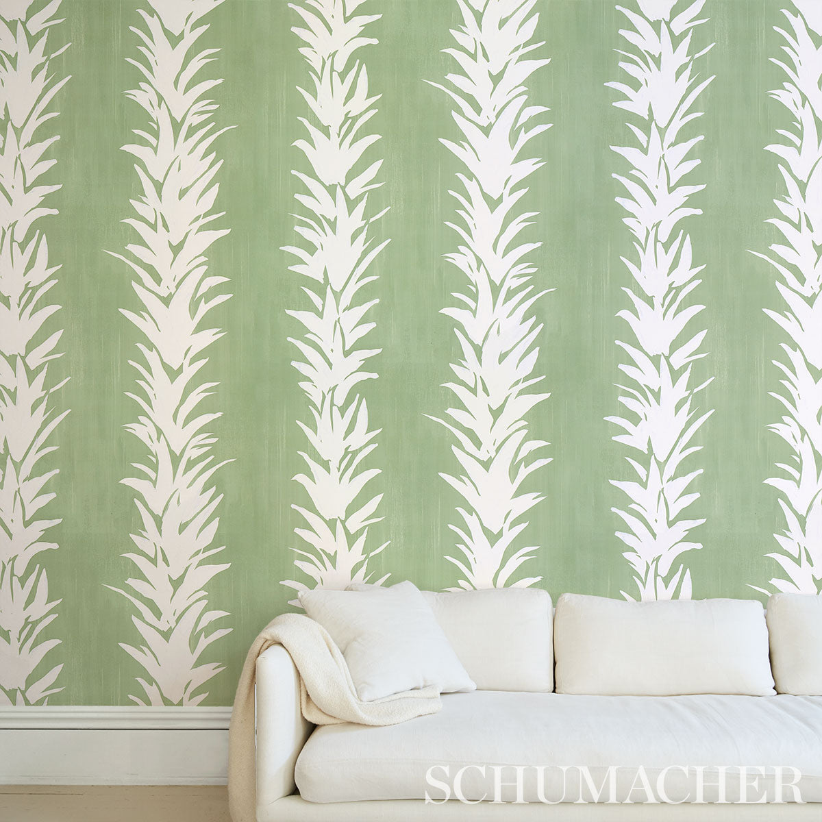 White Lotus Soft Green by Schumacher Backdrop Botanical Wallpaper – Schumacher 5013660