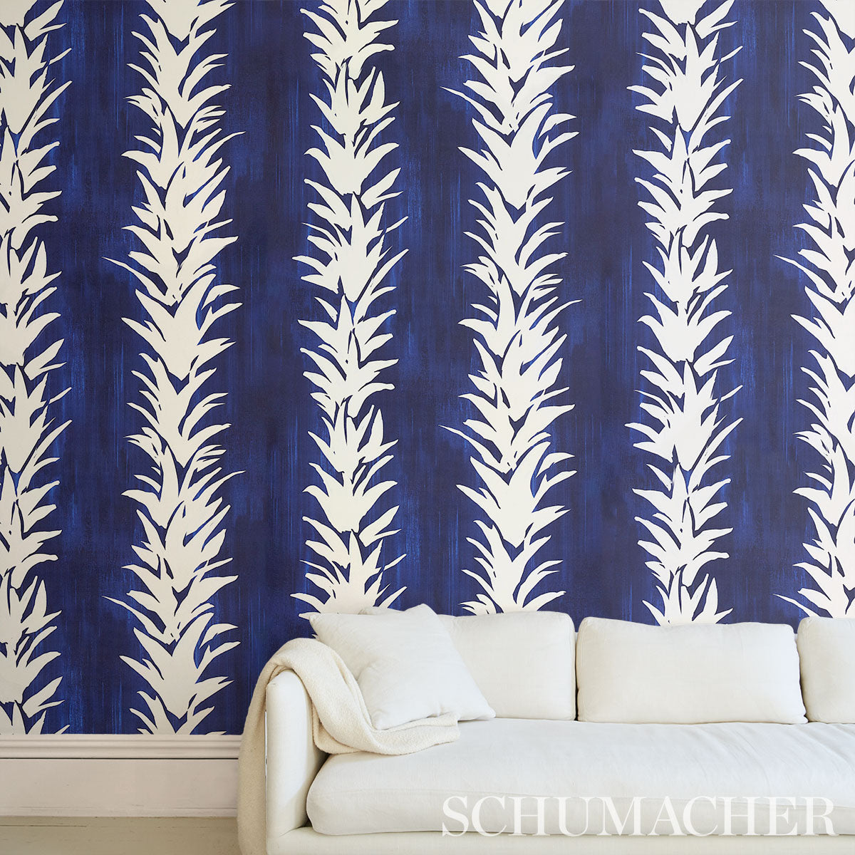 White Lotus Cobalt by Backdrop Painterly Botanical Wallpaper – Schumacher 5013661
