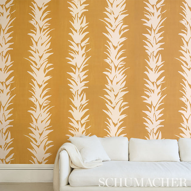 White Lotus Deep Yellow by Schumacher Painterly Botanical Wallpaper – Schumacher 5013662