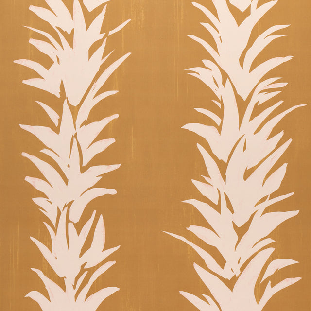 White Lotus wallpaper in deep yellow by Schumacher, featuring abstracted lotus forms in a painterly, botanical design.