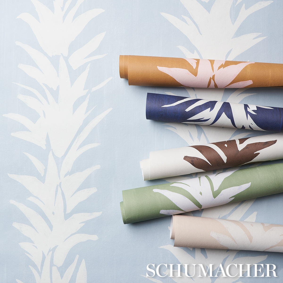 White Lotus Sand by Backdrop Modern Botanical Stripe Wallpaper – Schumacher 5013663