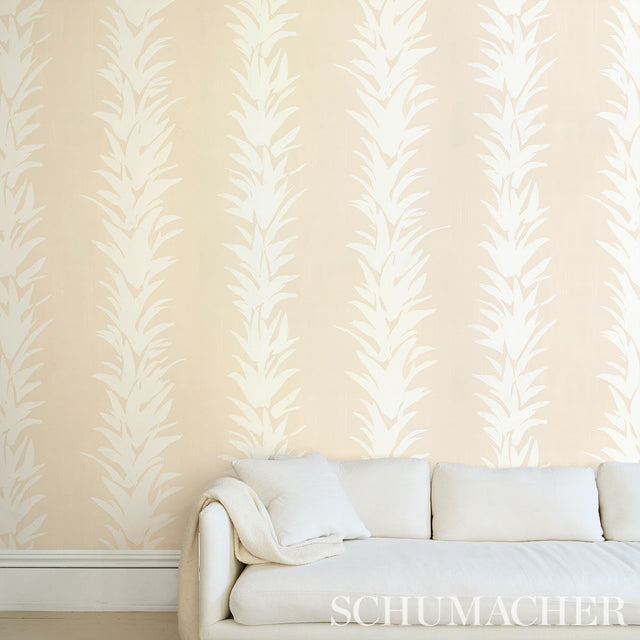 White Lotus Sand by Backdrop Modern Botanical Stripe Wallpaper – Schumacher 5013663