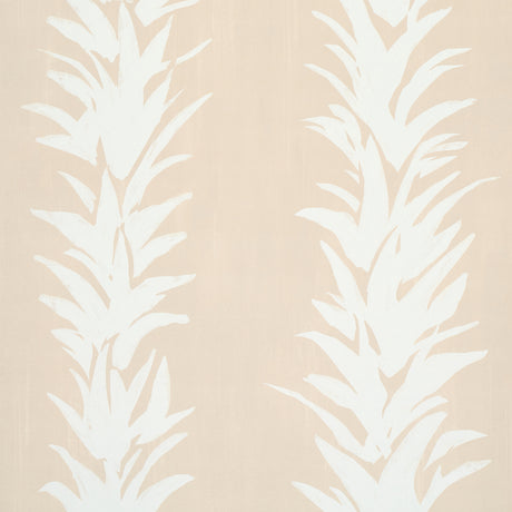White Lotus wallpaper in sand by Backdrop for Schumacher, featuring painterly abstracted lotus forms in a botanical stripe design.
