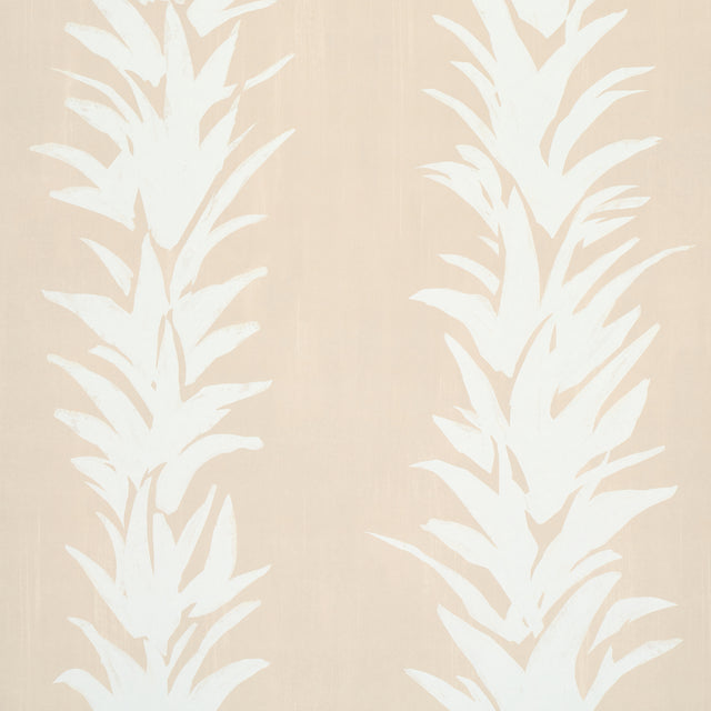 White Lotus wallpaper in sand by Backdrop for Schumacher, featuring painterly abstracted lotus forms in a botanical stripe design.