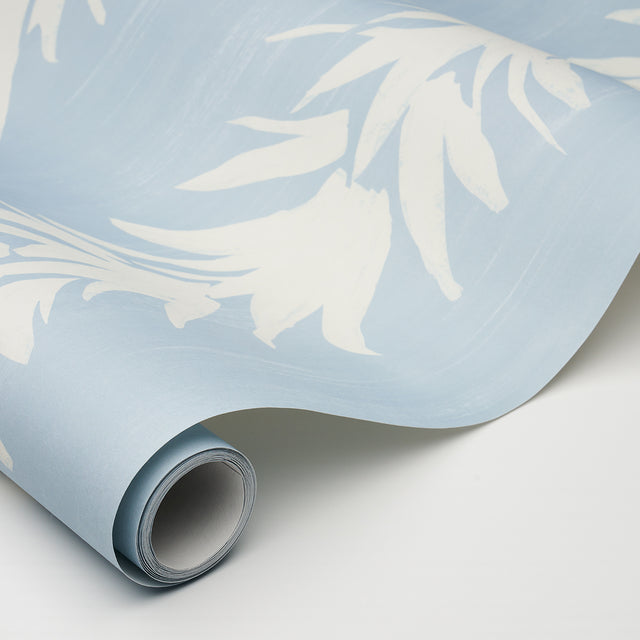 White Lotus Soft Blue by Backdrop Modern Botanical Wallpaper – Schumacher 5013664