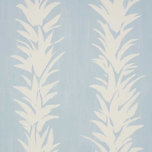 White Lotus wallpaper in soft blue by Backdrop for Schumacher, featuring abstracted lotus forms in a painterly, modern botanical design.