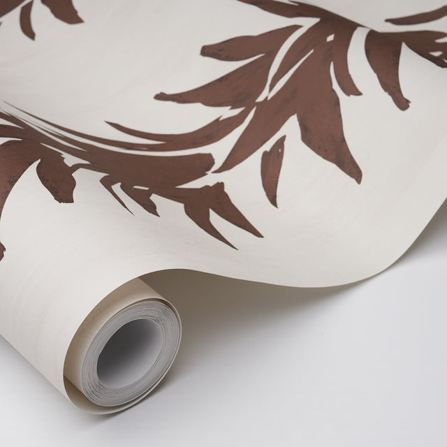 White Lotus Cocoa by Backdrop Botanical Stripe Wallpaper – Schumacher 5013665