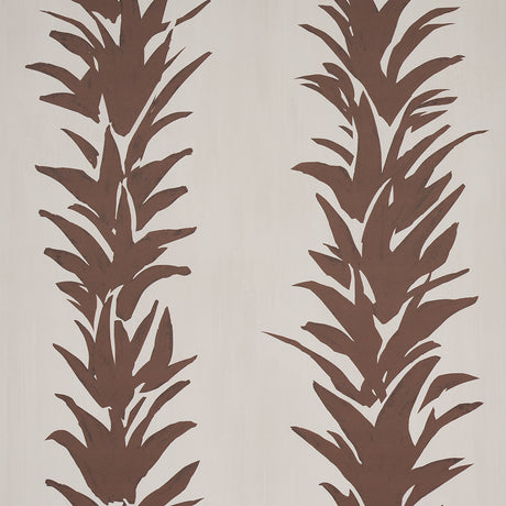 White Lotus wallpaper in cocoa by Backdrop for Schumacher, featuring painterly abstracted lotus forms in a graphic botanical stripe design.
