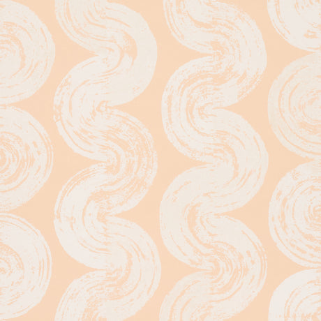 1975 by Backdrop for Schumacher in Light Peach, a curvilinear stripe wallpaper with a handpainted, 1970s-inspired look.