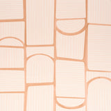 Bloomsbury wallpaper in light pink by Schumacher, featuring a playful geometric collage of arches and rectangles with tonal stripes.