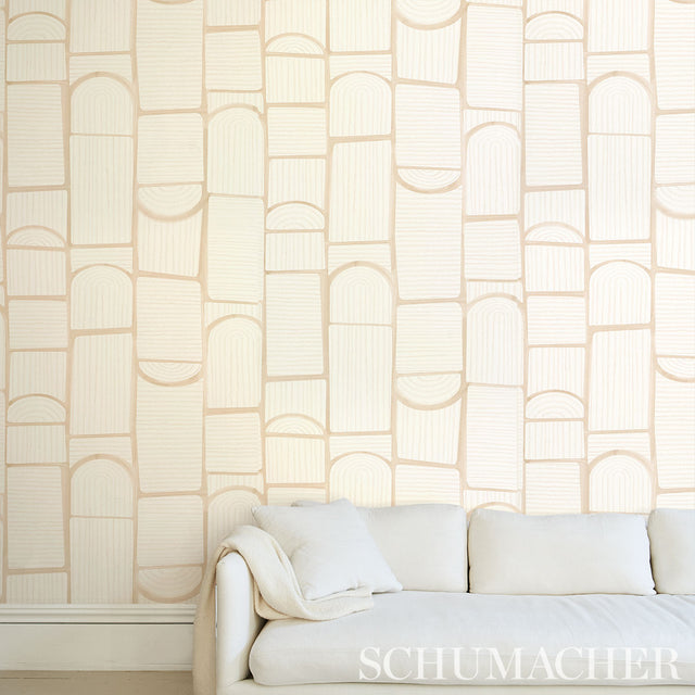 Bloomsbury Warm White Geometric Wallpaper by Backdrop – Schumacher 5013681
