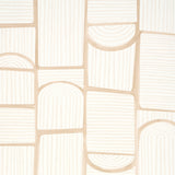 Bloomsbury wallpaper in warm white by Backdrop for Schumacher, featuring a playful geometric collage of arches and rectangles with tonal stripes.