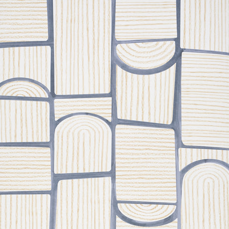 Bloomsbury Slate geometric wallpaper by Backdrop for Schumacher, featuring multidirectional arches and rectangles in soft neutral tones.