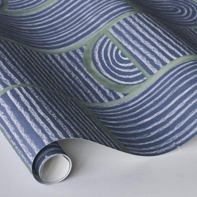 Bloomsbury Deep Navy by Backdrop Geometric Arch and Stripe Wallpaper – Schumacher 5013683