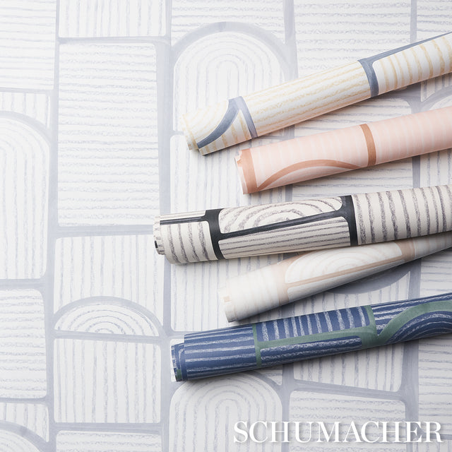 Bloomsbury Deep Navy by Backdrop Geometric Arch and Stripe Wallpaper – Schumacher 5013683
