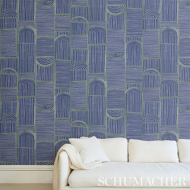 Bloomsbury Deep Navy by Backdrop Geometric Arch and Stripe Wallpaper – Schumacher 5013683