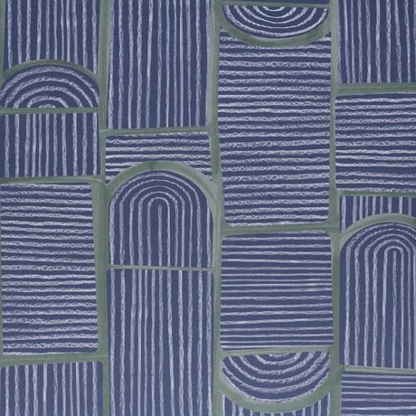 Bloomsbury Deep Navy by Backdrop geometric arch and stripe wallpaper, Schumacher 5013683