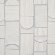 Bloomsbury wallpaper in cool gray by Backdrop for Schumacher, featuring a multidirectional geometric collage of arches and rectangles.