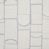 Bloomsbury wallpaper in cool gray by Backdrop for Schumacher, featuring a multidirectional geometric collage of arches and rectangles.